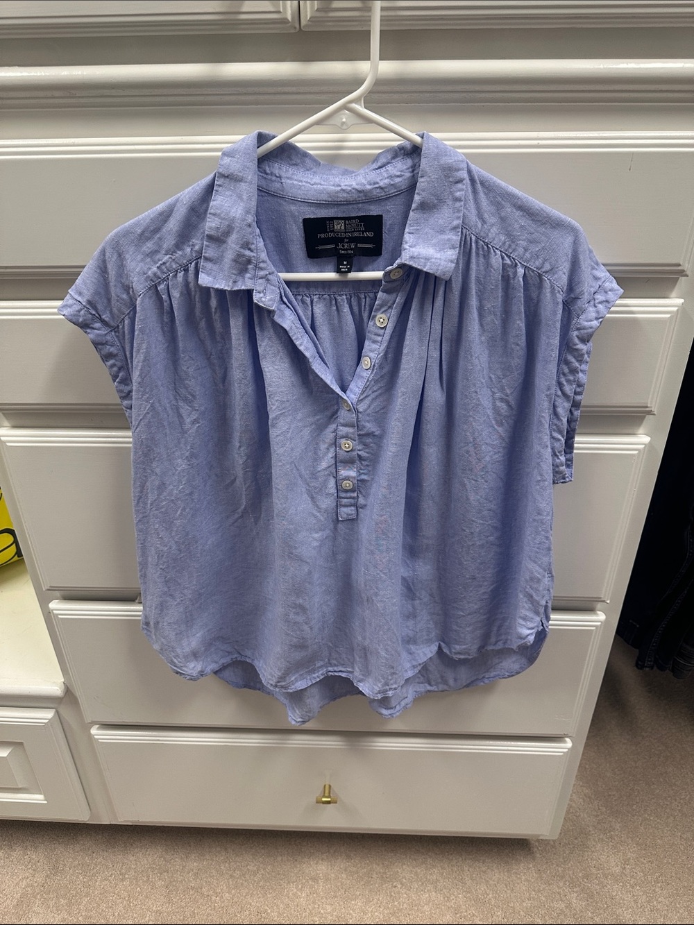 J. Crew 100% Linen Periwinkle Cap Sleeve Button-Front Blouse